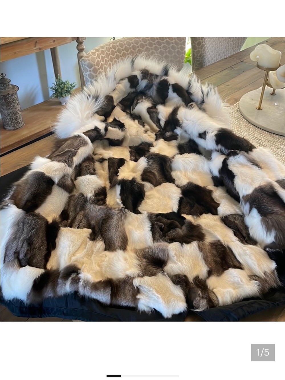 Black Parka Removable Genuine Fur Patchwork Liner Hood S/M